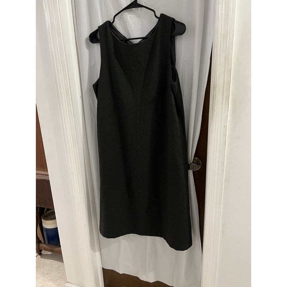 Eileen Fisher Gray Boxy Shift Midi Dress Sz M Drop Waist Minimalist Office
